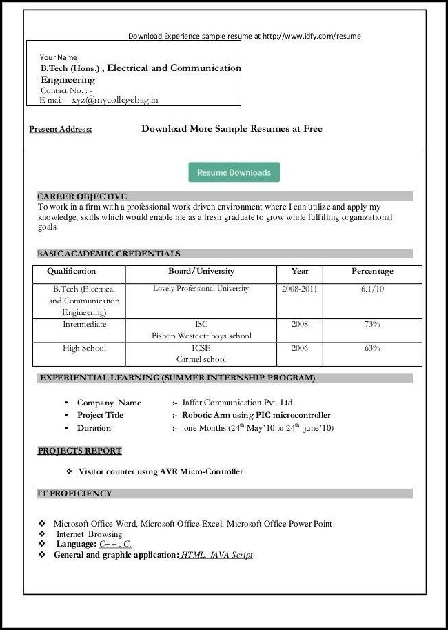 Resume In Ms Word Format Free Download Resume In Ms Word Format Free Download