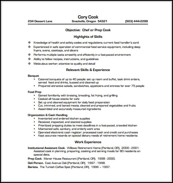 Resume Sample For Chef Cook Resume Sample For Chef Cook
