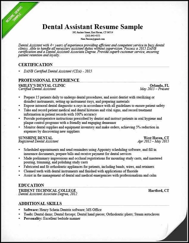 Resume Sample For Dental Assistant Resume Sample For Dental Assistant