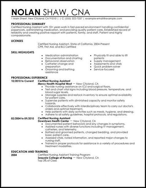 Resume Template For Nursing Assistant Resume Template For Nursing Assistant