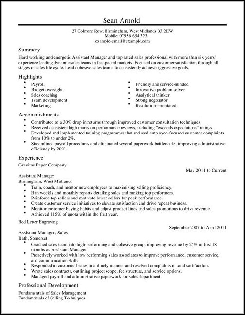 Resume Template For Sales Assistant Resume Template For Sales Assistant