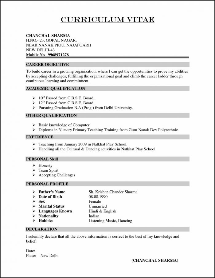 Resume Template For Teachers In India Resume Template For Teachers In India