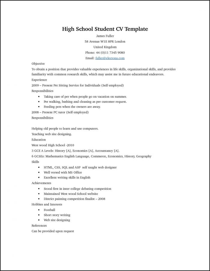 Resume Templates Free For High School Students Resume Templates Free For High School Students