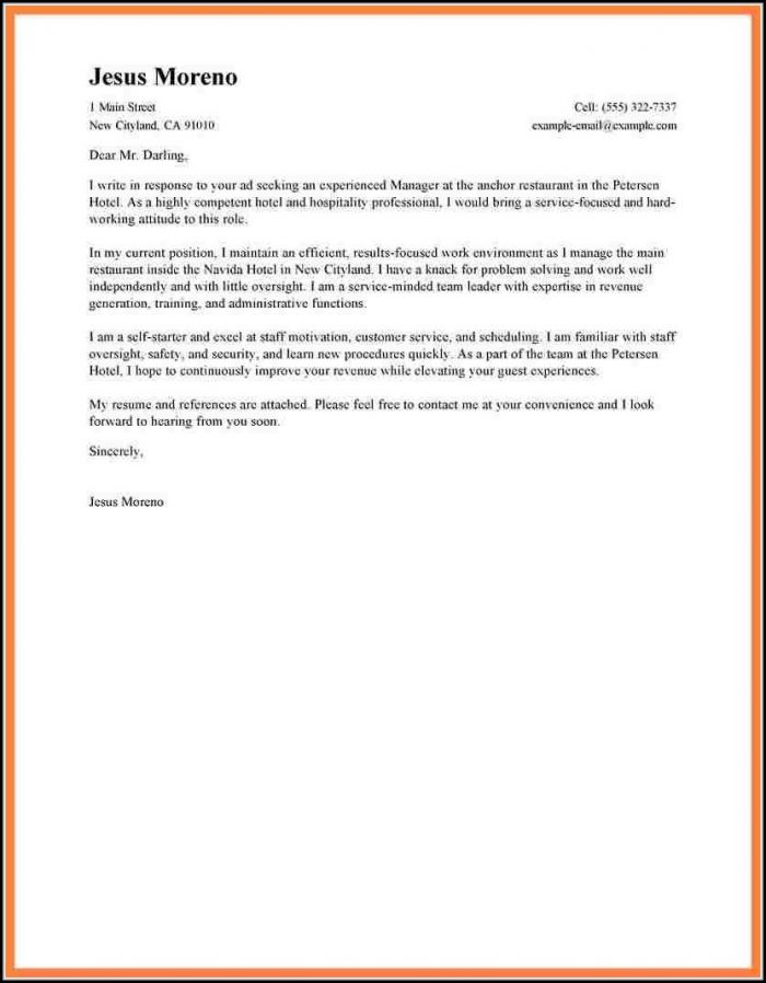 Sample Application Letter For Hotel And Restaurant Management Sample Application Letter For Hotel And Restaurant Management