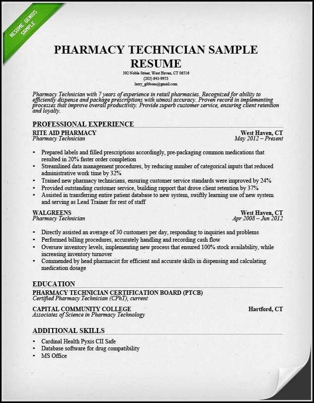 Sample Of Pharmacy Technician Resume Sample Of Pharmacy Technician Resume