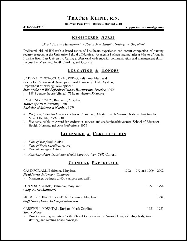 Sample Resume For Registered Nurse Sample Resume For Registered Nurse