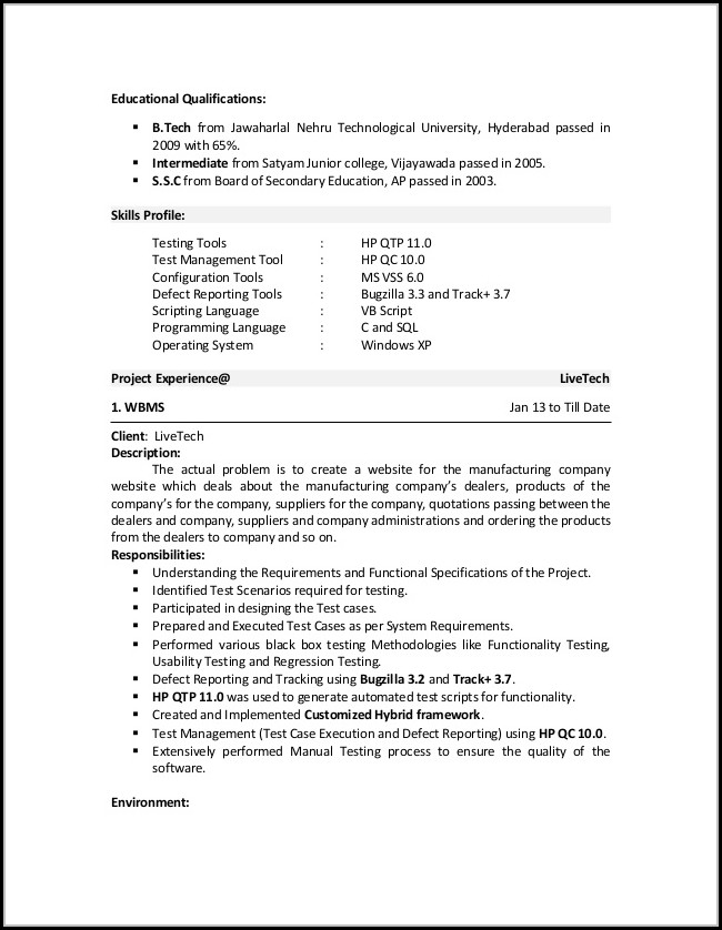 Sample Resume For Software Tester Fresher Sample Resume For Software Tester Fresher