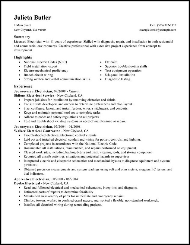 Sample Resumes For Electricians Sample Resumes For Electricians