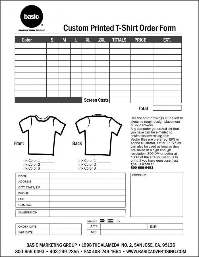 Sample T Shirt Order Form Template Sample T Shirt Order Form Template