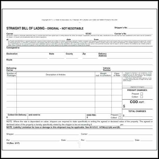 Short Form Bill Of Lading Template Short Form Bill Of Lading Template