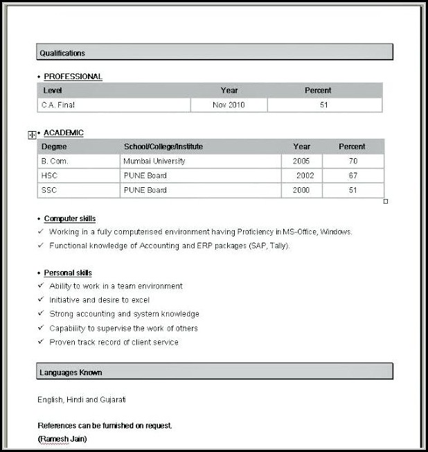 Simple Resume Format In Word Free Download Simple Resume Format In Word Free Download