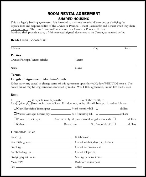 Simple Room Rental Agreement Form Free Simple Room Rental Agreement Form Free