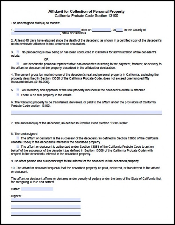 Small Estate Affidavit California Form Small Estate Affidavit California Form