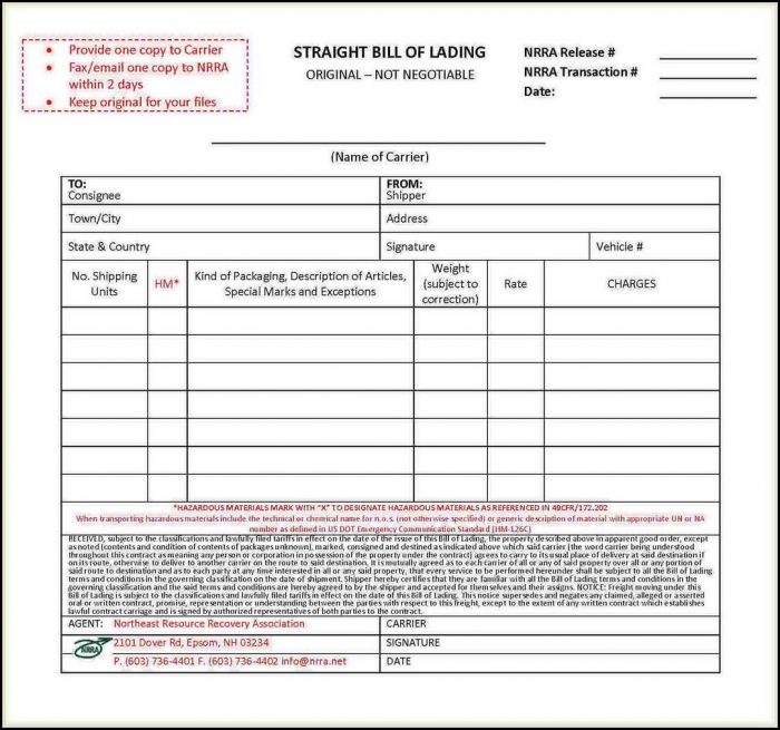 Straight Bill Of Lading Template Free Straight Bill Of Lading Template Free