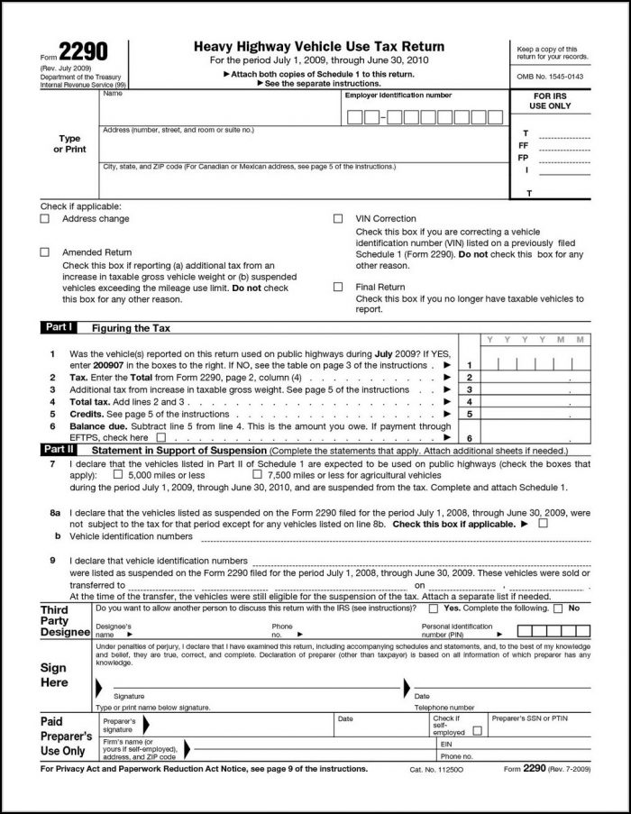 Tax Form 2290 Instructions Tax Form 2290 Instructions