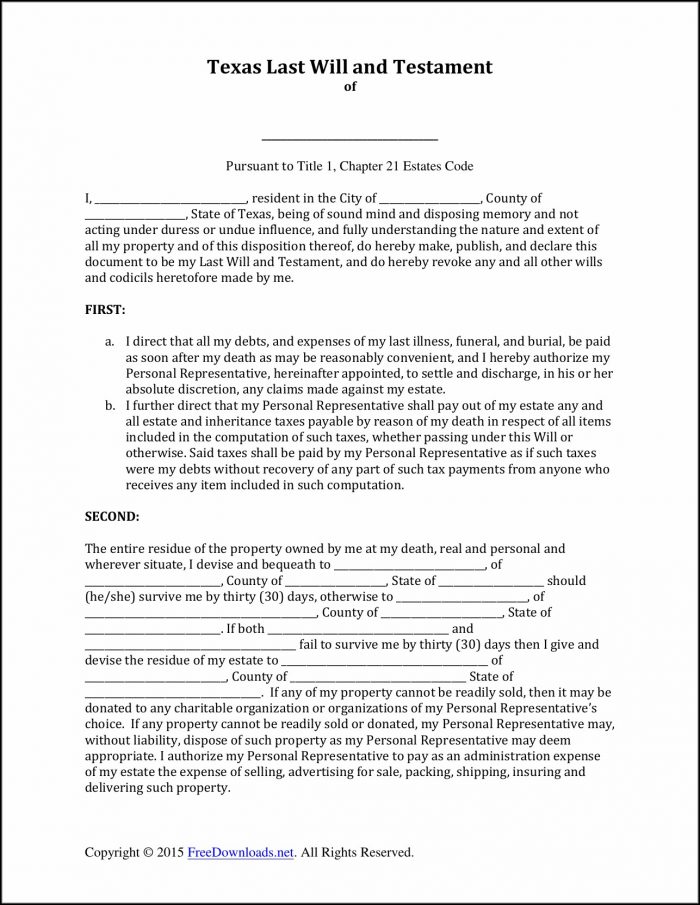 Texas Last Will And Testament Form Pdf Texas Last Will And Testament Form Pdf