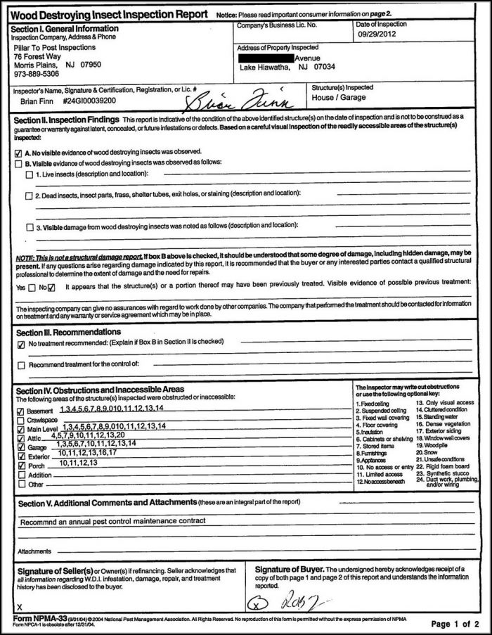 Va Termite Inspection Form Npma 33 Va Termite Inspection Form Npma 33