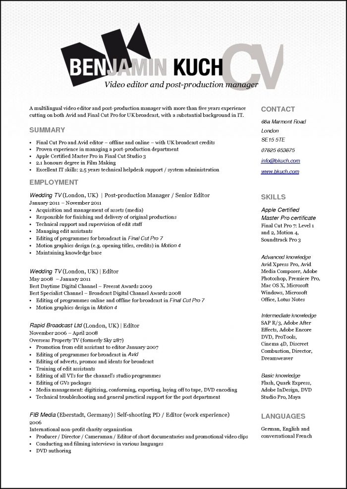 Video Editor Resume Template Video Editor Resume Template