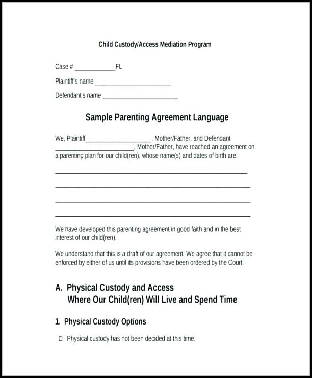 Voluntary Child Custody Agreement Form Voluntary Child Custody Agreement Form