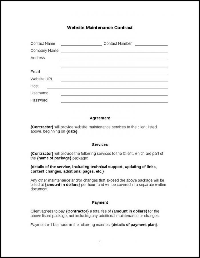 Website Maintenance Agreement Template Website Maintenance Agreement Template