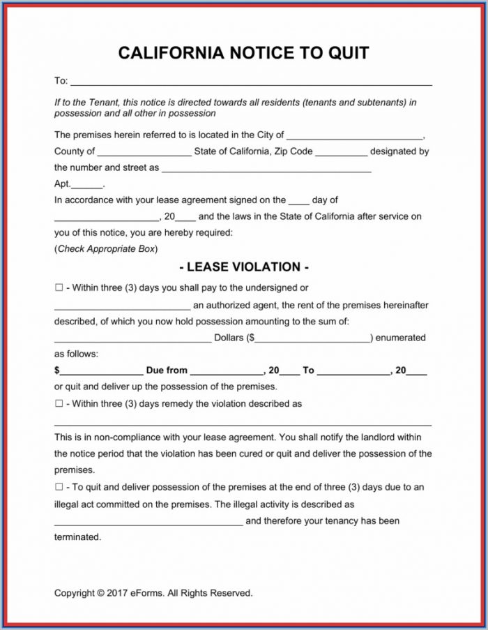 30 Day Eviction Notice Form California 30 Day Eviction Notice Form California