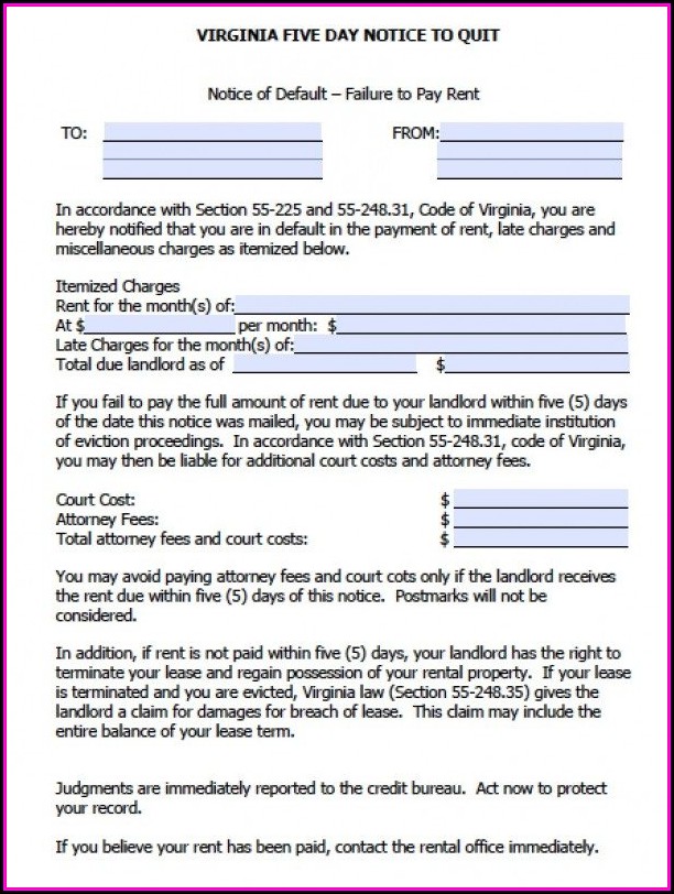 5 Day Eviction Notice Template Virginia 5 Day Eviction Notice Template Virginia