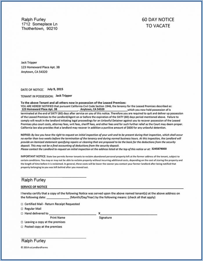 60 Day Eviction Notice California Form 60 Day Eviction Notice California Form