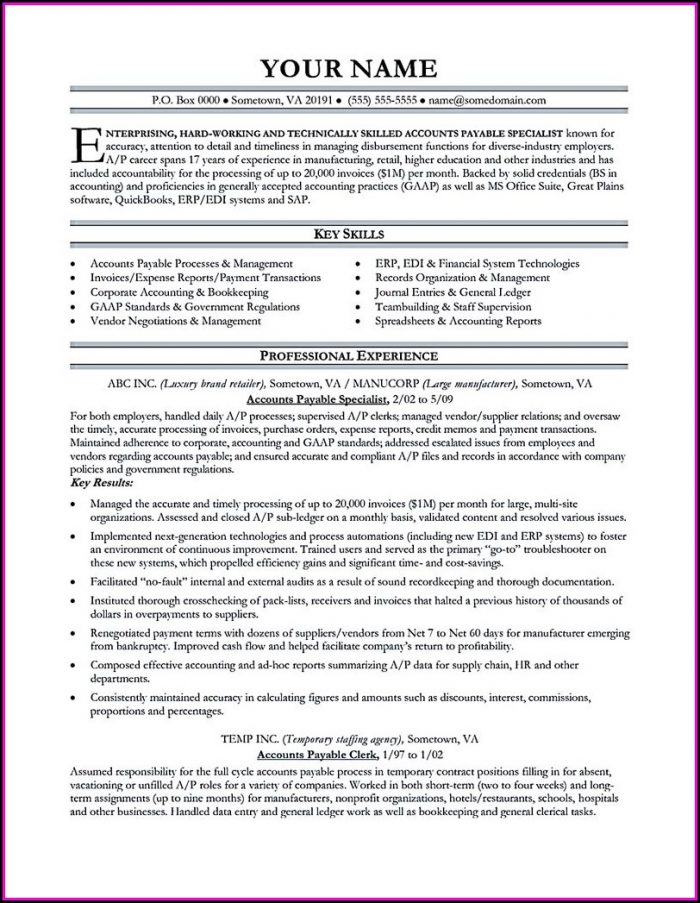 Accounts Payable Resume Template Microsoft Word Accounts Payable Resume Template Microsoft Word