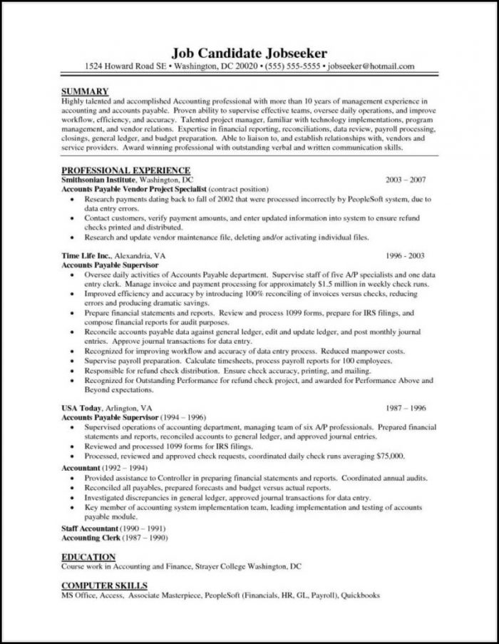 Accounts Payable Resume With Sap Experience Accounts Payable Resume With Sap Experience