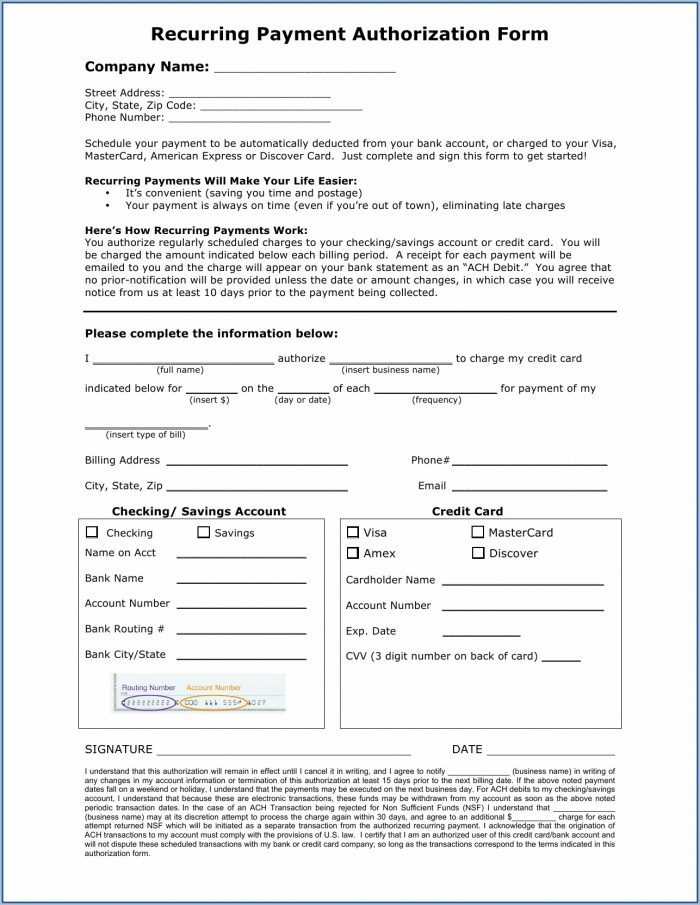 Ach Credit Authorization Form Template Ach Credit Authorization Form Template