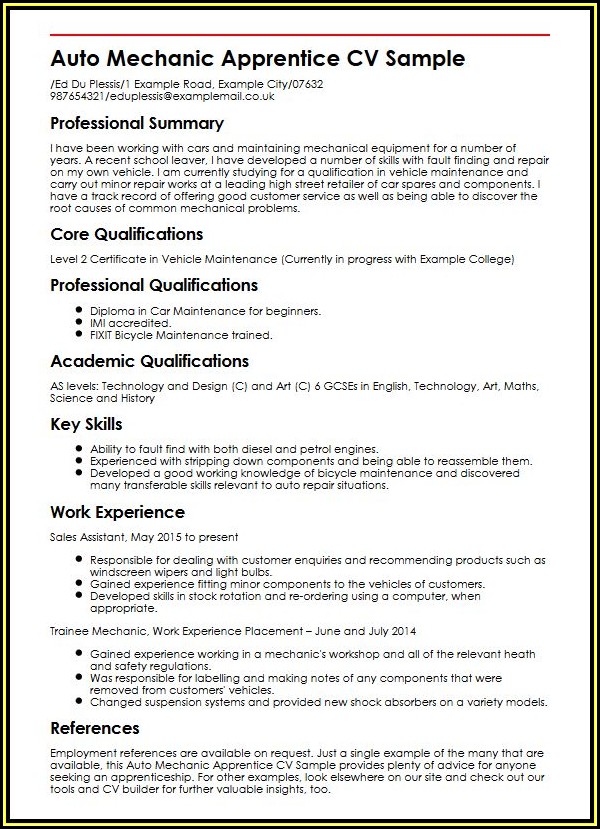 Automotive Mechanic Cv Template Automotive Mechanic Cv Template