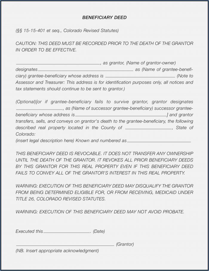 Beneficiary Deed Form Colorado Beneficiary Deed Form Colorado