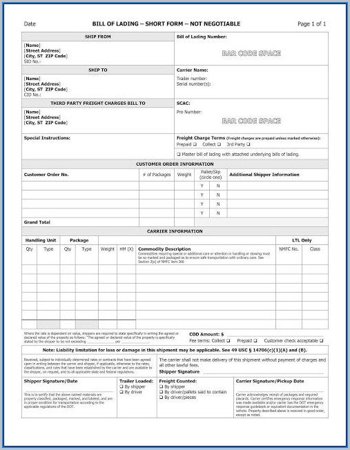 Bill Of Lading Forms Free Download Bill Of Lading Forms Free Download
