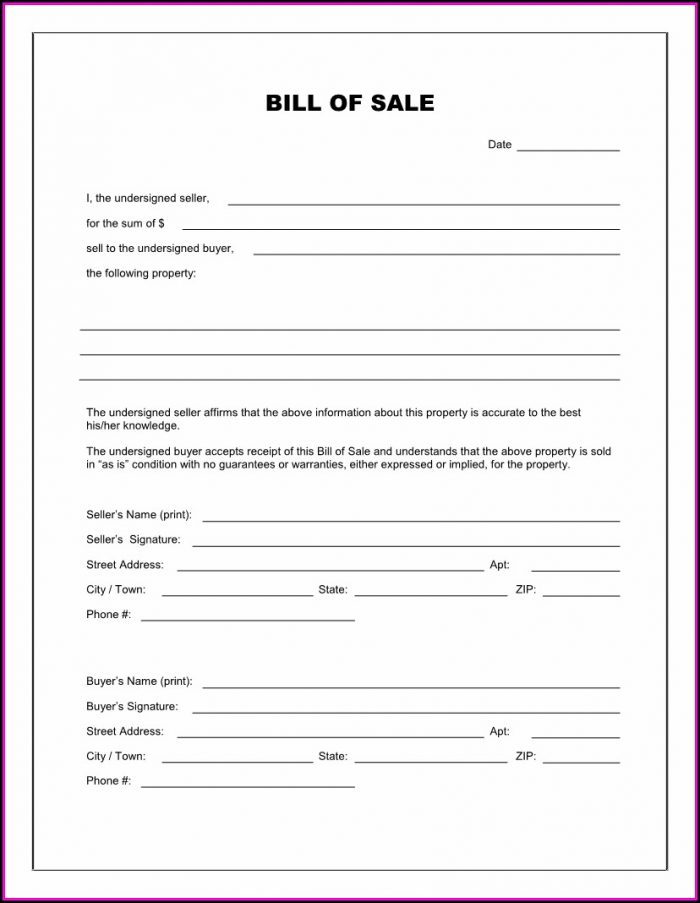 Bill Of Sale Form Free Template Bill Of Sale Form Free Template