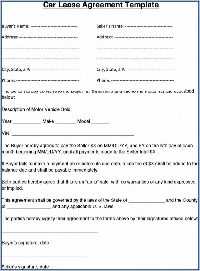 Blank Auto Lease Agreement Form Blank Auto Lease Agreement Form
