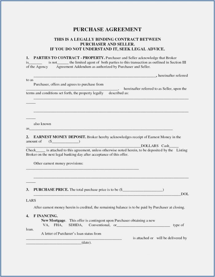 Blank Home Purchase Agreement Form Blank Home Purchase Agreement Form