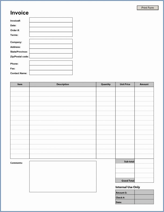 Blank Invoice Forms Printable Blank Invoice Forms Printable