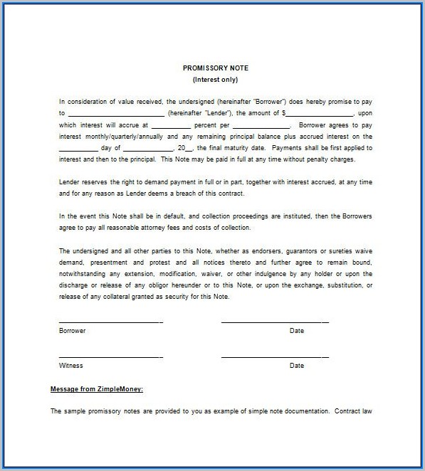Blank Promissory Note Form Blank Promissory Note Form