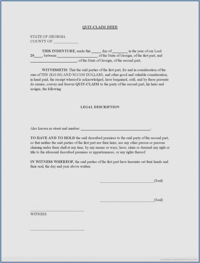 Blank Quit Claim Deed Form Georgia Blank Quit Claim Deed Form Georgia