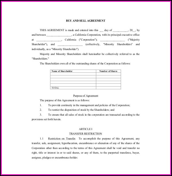 Buy Sell Agreement Template Free Buy Sell Agreement Template Free