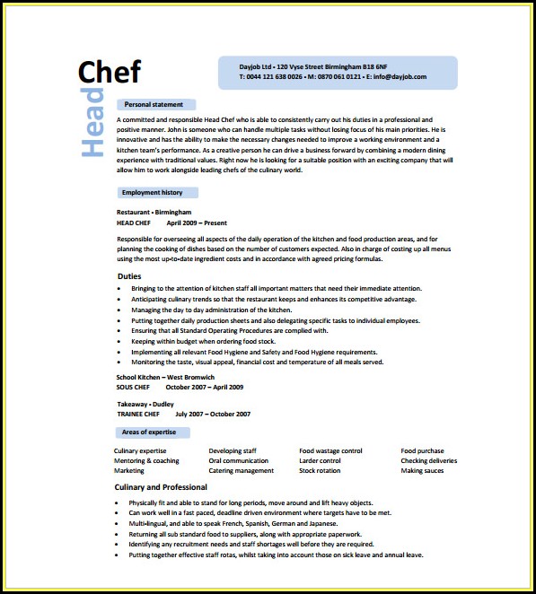 Chef Resume Template Free Chef Resume Template Free