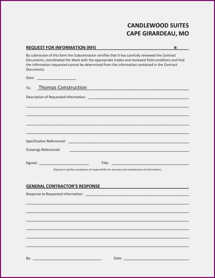 Construction Rfi Template Word Construction Rfi Template Word
