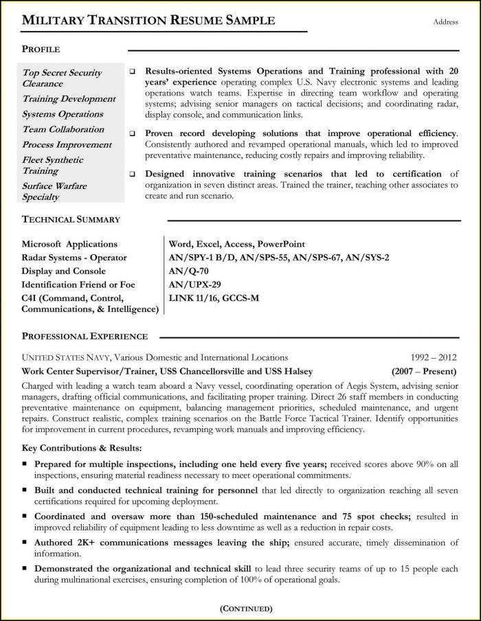 Convert Military Mos To Civilian Resume Convert Military Mos To Civilian Resume