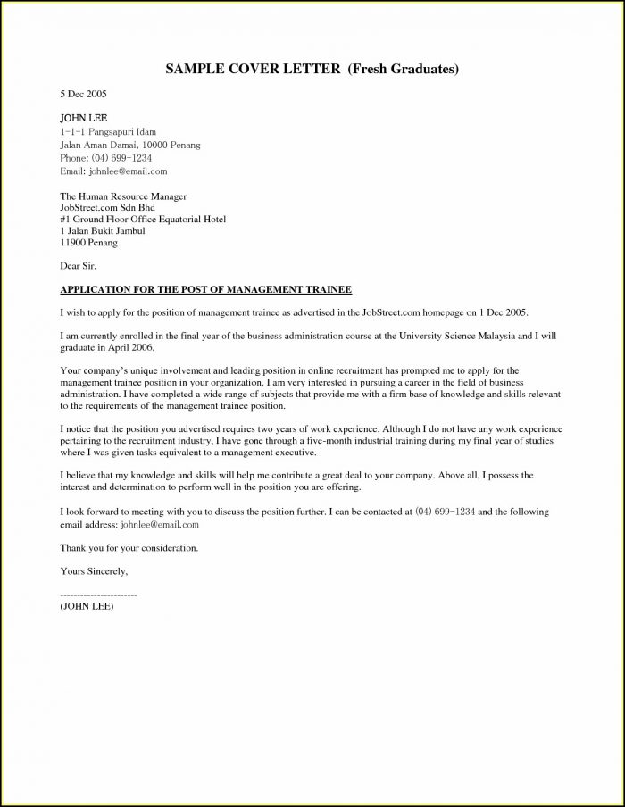 Cover Letter Sample For Resume Fresh Graduate Cover Letter Sample For Resume Fresh Graduate