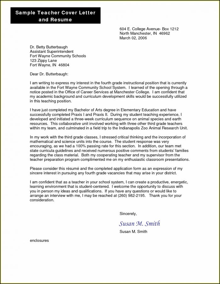 Cover Letter Sample For Resume Teacher Cover Letter Sample For Resume Teacher