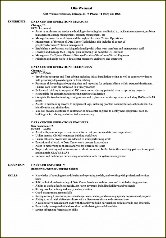 Data Center Manager Resume Sample Data Center Manager Resume Sample