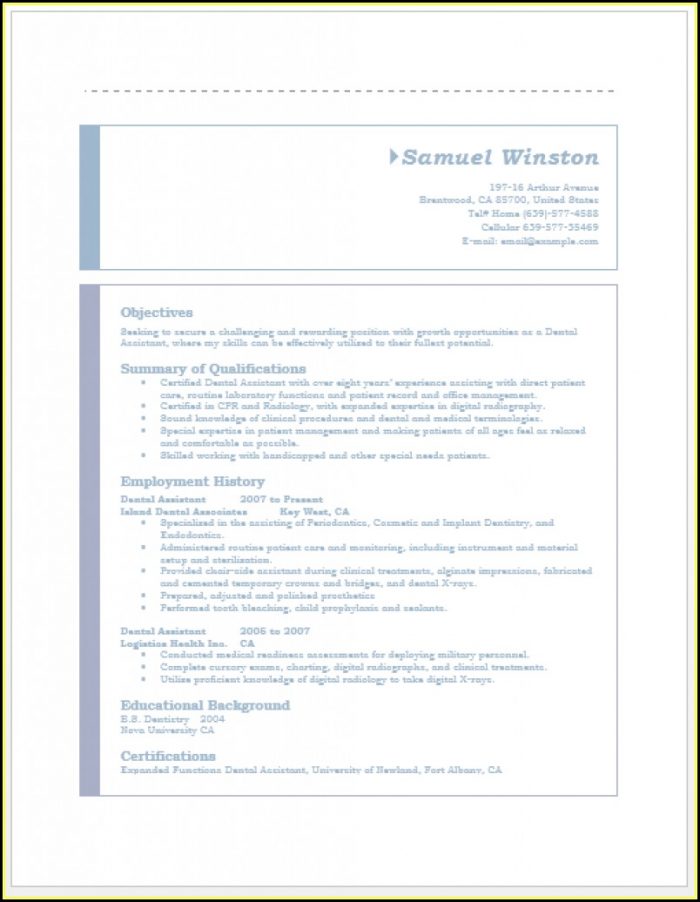 Dental Assistant Resume Template Microsoft Word Dental Assistant Resume Template Microsoft Word