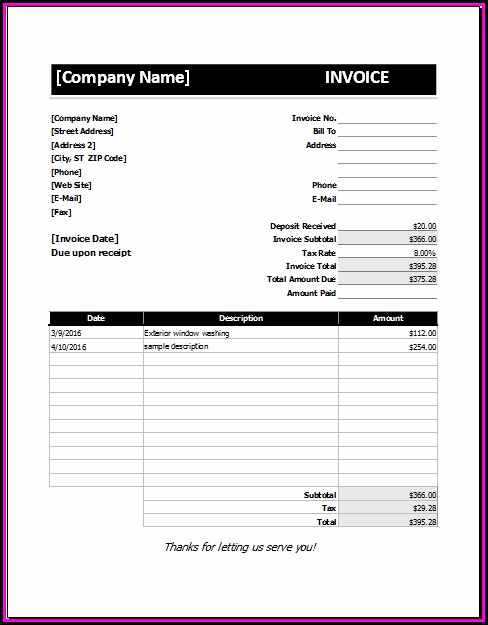 Deposit Invoice Template Excel Deposit Invoice Template Excel