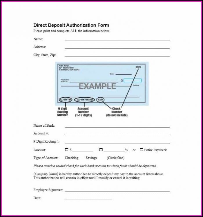 Direct Deposit Authorization Form Template Direct Deposit Authorization Form Template