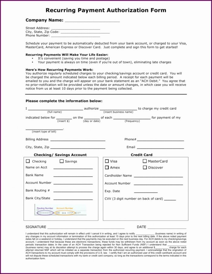 Direct Payment Authorization Form Template Direct Payment Authorization Form Template